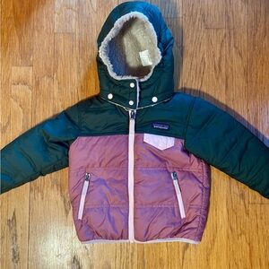Patagonia Forest Green and Pink Hooded Jacket